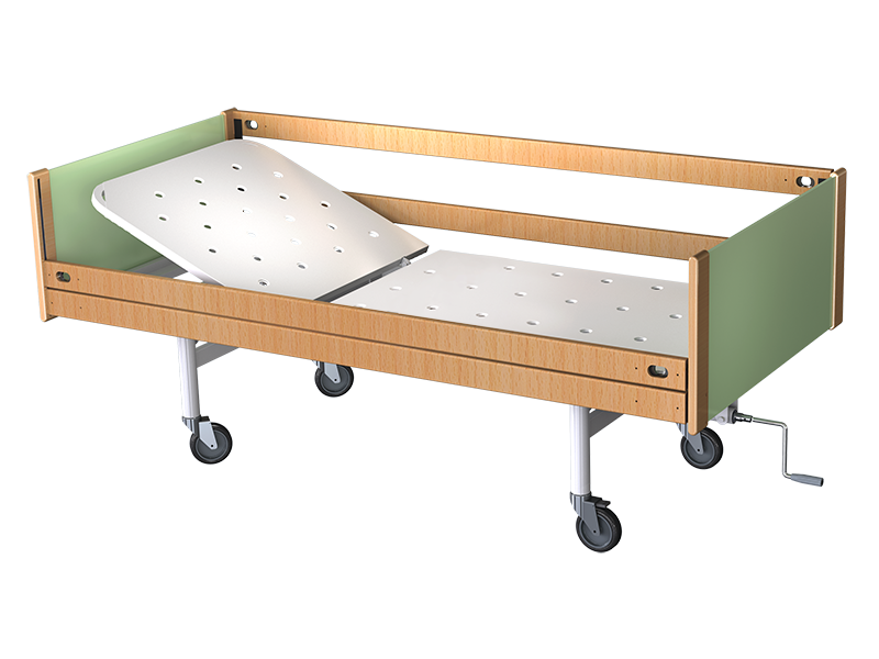 Кровать медицинская функциональная двухсекционная КФ0-01-«МСК», с винтовой регулировкой, на колесах, спинки-дерево, ложе-метал (код МСК-6101)