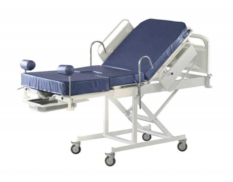 Кровать медицинская для родовспоможения КМР139-МСК в комплекте с боковыми ограждениями, матрацем (регулировка спинной секции на пневмопружине) (код МСК-139)